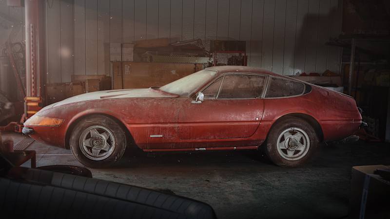 One-of-a-kind aluminum Ferrari Daytona barn find to be auctioned